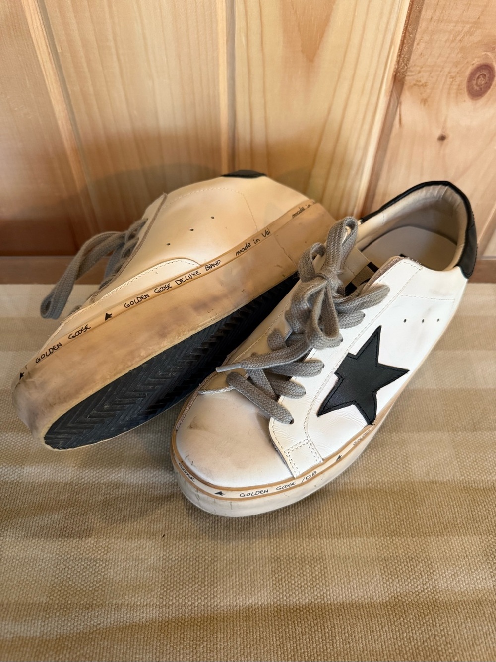 Golden Goose Hi Star White Black Leather Platform Sneaker EU 38